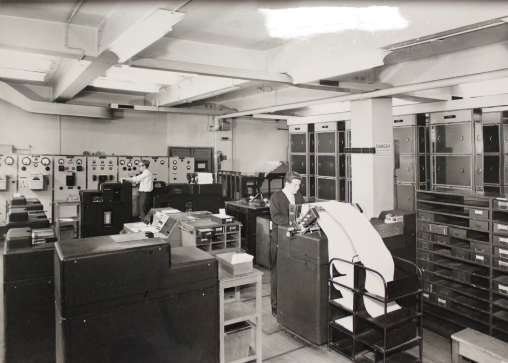 Birmingham Museum. Estimated as taken c1964. LEO is fully operational and the image has been used as the basis for the Virtual Reality LEO room at The Centre for Computing History