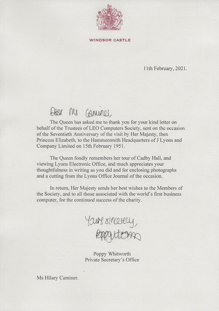 Letter from HM Queen Windsor Castle