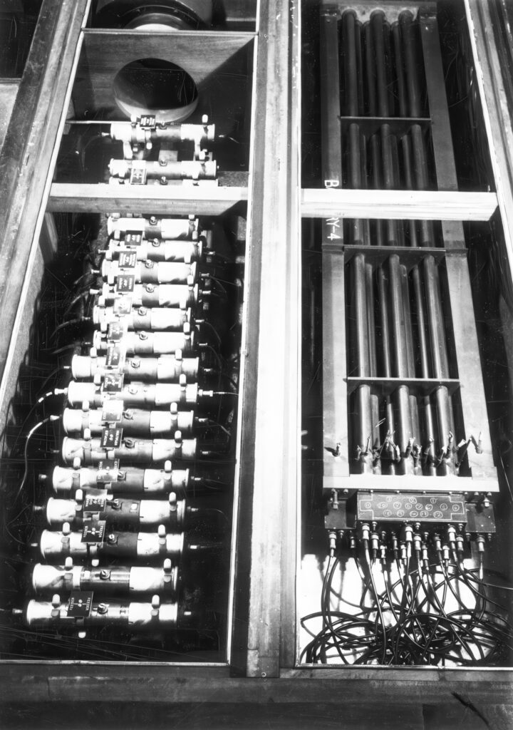 Two of the five batteries of 16 delay lines in a 'coffin' - a thermally lagged enclosure