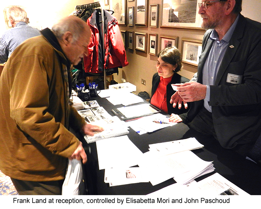 Frank Land at reception, with Elisabetta Mori and John Paschoud